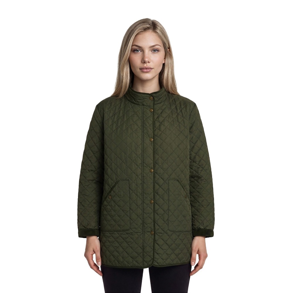 Lands' End Quilted Barn Coat Women's 1X Petite 16W–18W Olive Green Corduroy Trim